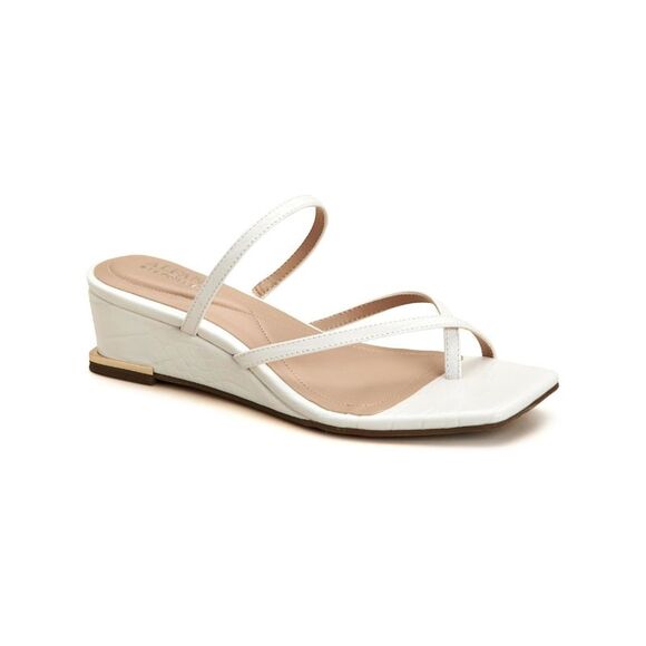 ALFANI Womens White Metallic Accent Eadyn Square Toe Wedge Slip On Sandals 11 M